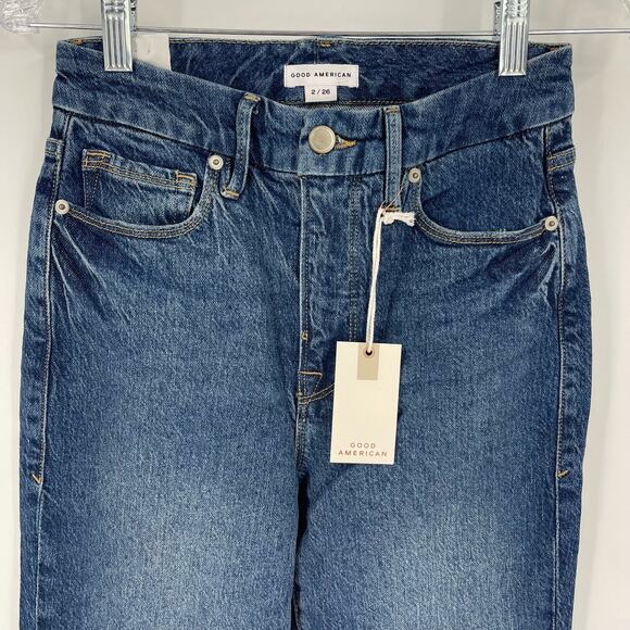 Good American Good Crop Raw Hem Slim Jeans Blue 940 Size 2/26 NWT - Picture 5 of 8